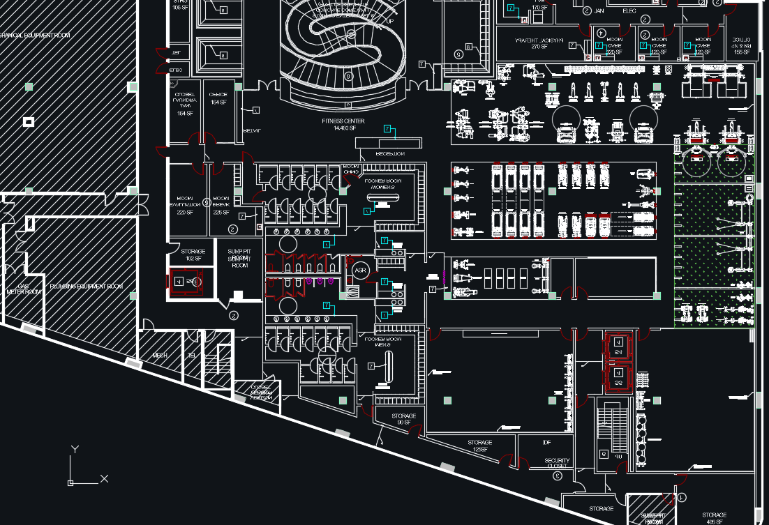 Digital floor plan illustrating design development for a workplace wellness space.
