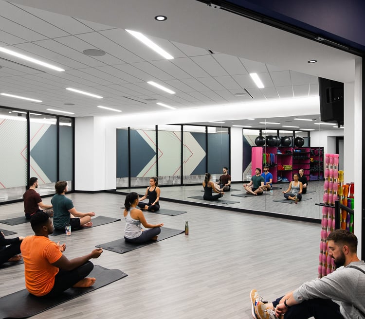 Mindfulness session in a purpose-built studio designed to support recovery, focus, and employee connection.